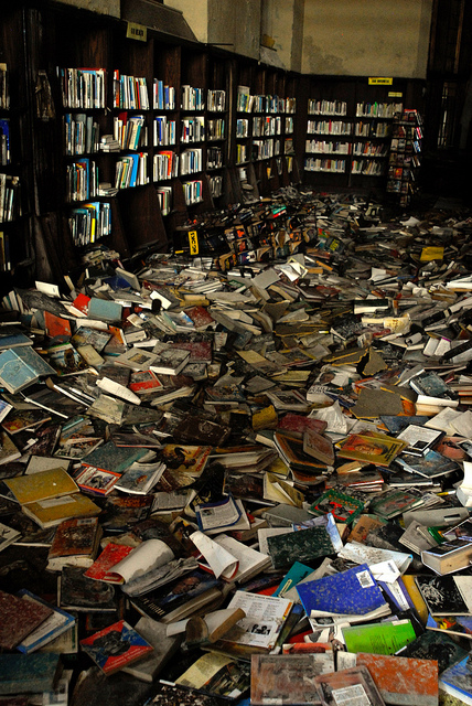 Books fallen from the shelves picture